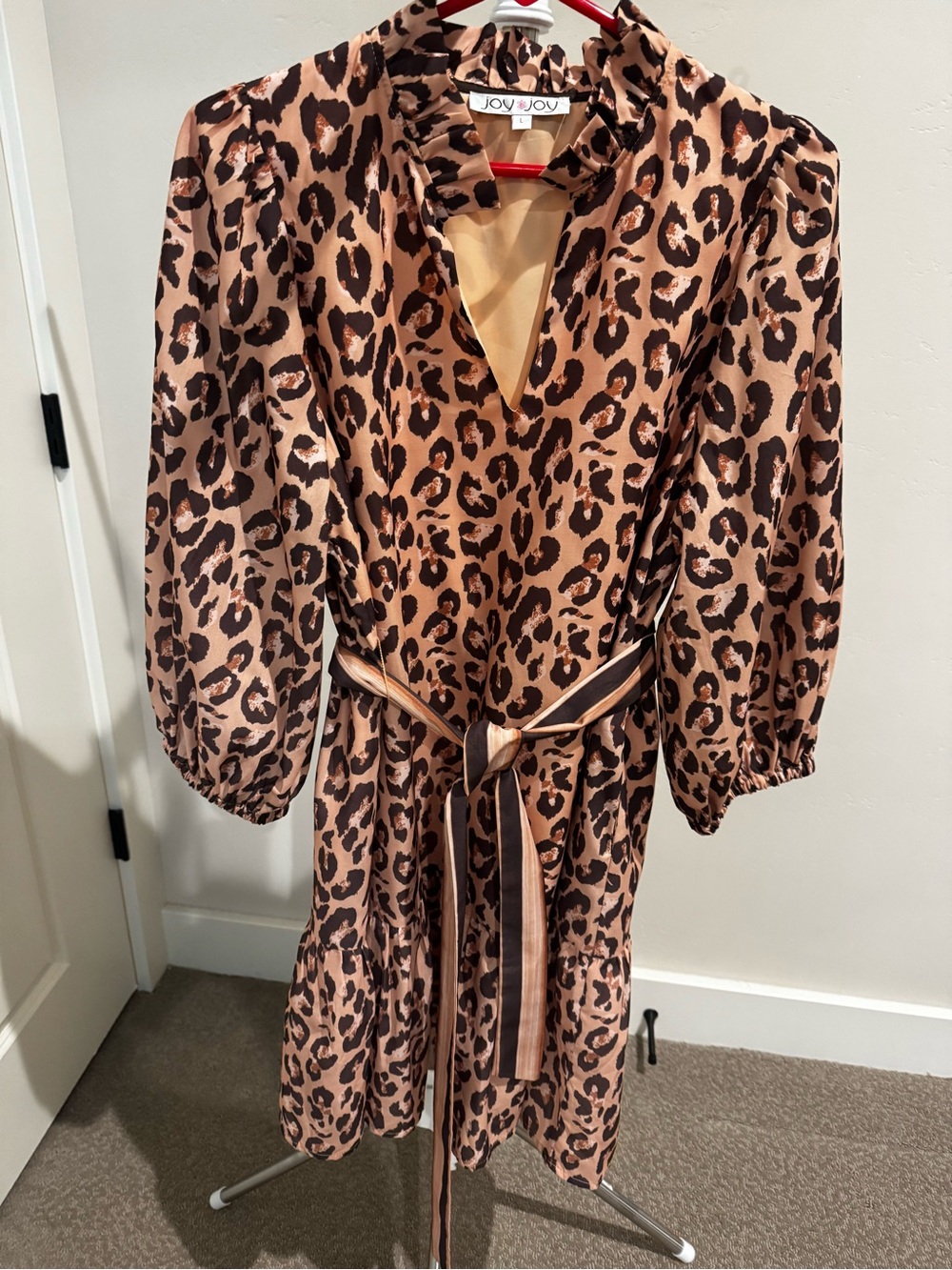 Joy Joy Leopard-Print Belted Blazer Dress in Brown and Black